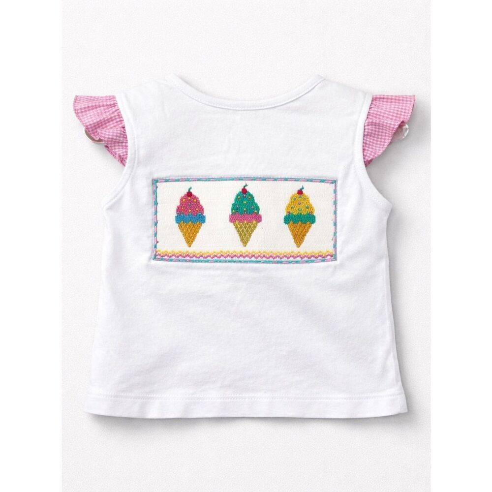 Anavini Handsmocked ice cream embroidered flutter sleeve knit top size 12 month